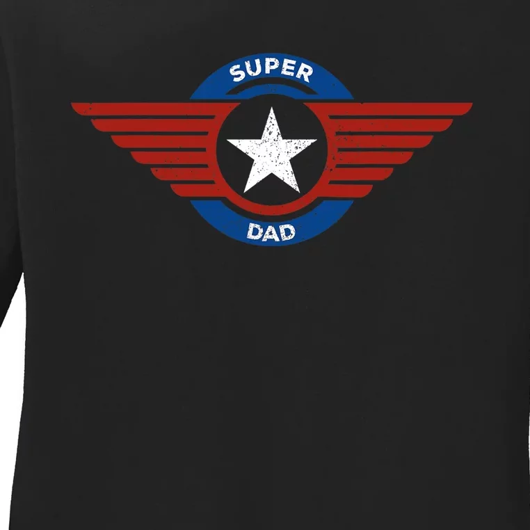 Father's Day Super Hero Dad Father and Protector Ladies Long Sleeve Shirt