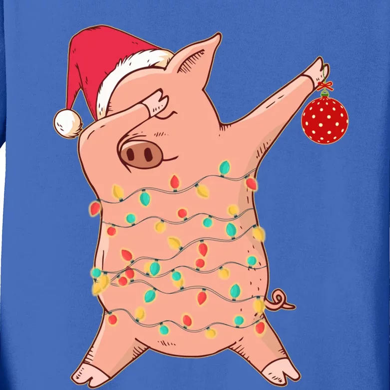 Funny Dabbing Santa Pig Santa Hat Pig Lover Christmas Cool Gift Kids Long Sleeve Shirt