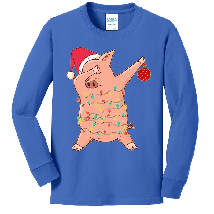 Funny Dabbing Santa Pig Santa Hat Pig Lover Christmas Cool Gift Kids Long Sleeve Shirt