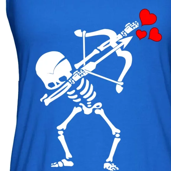 Funny Dancing Skull Skeleton Dabbing Cupid Valentine's Day Gift Ladies Essential Flowy Tank