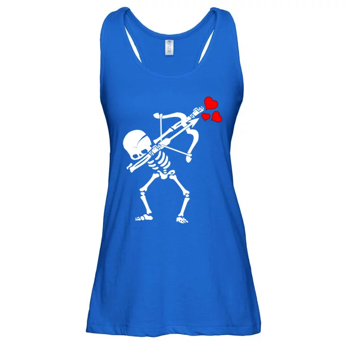 Funny Dancing Skull Skeleton Dabbing Cupid Valentine's Day Gift Ladies Essential Flowy Tank