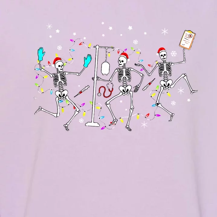 Funny Dancing Skeleton Nurse Christmas Nursing School Xmas Gift Garment-Dyed Sweatshirt