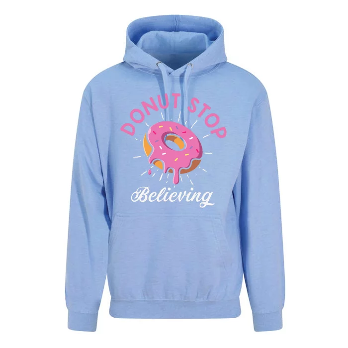 Funny Donut Stop Believing Donut Crew Positive Message Quote Unisex Surf Hoodie