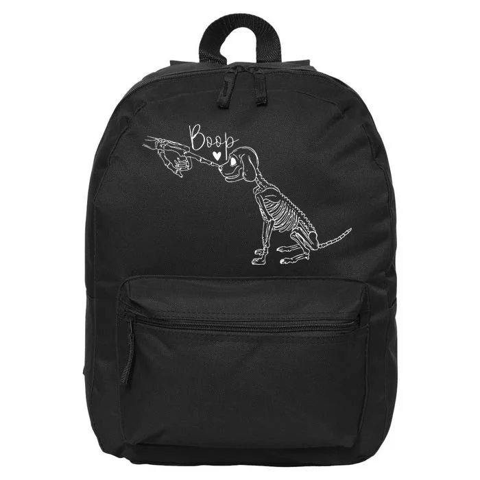 Funny Dog Skeleton Hand Boop Halloween Puppy 16 in Basic Backpack