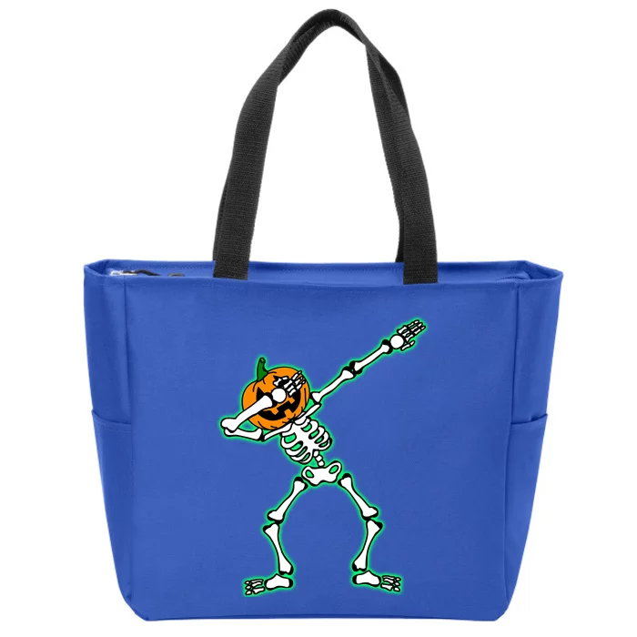 Funny Dabbing Skeleton Pumpkin Halloween Dab Gift Zip Tote Bag