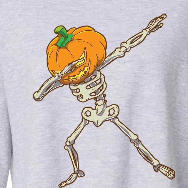 Funny Dabbing Skeleton Pumpkin Halloween Dab Step Gift Cropped Pullover Crew