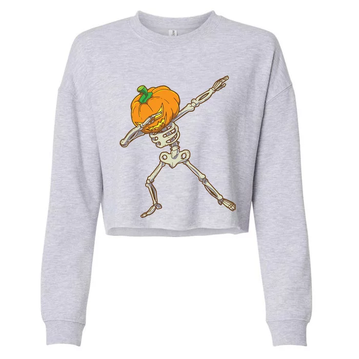 Funny Dabbing Skeleton Pumpkin Halloween Dab Step Gift Cropped Pullover Crew