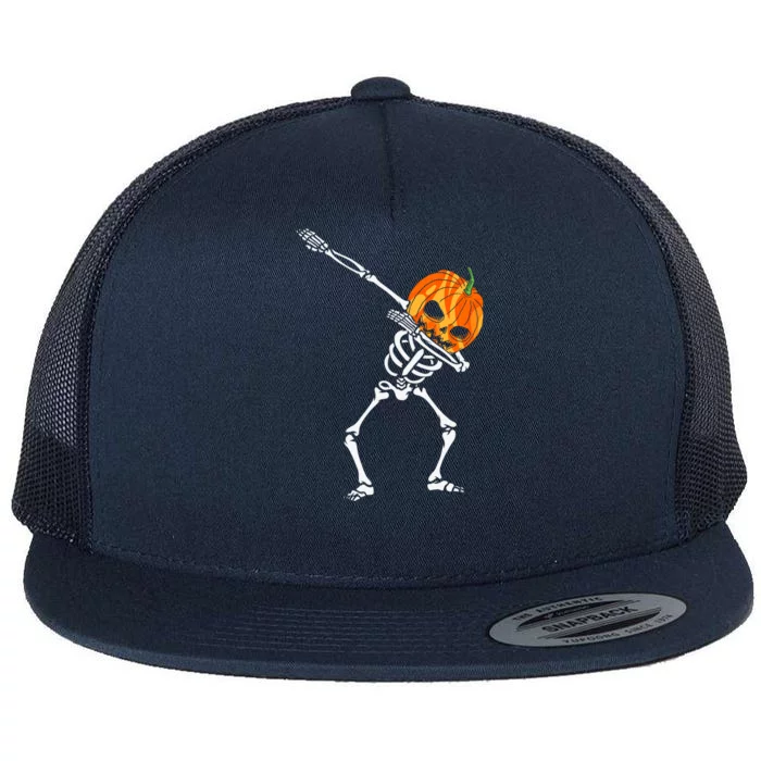 Funny Dabbing Skeleton Pumpkin Halloween Dab Great Gift Flat Bill Trucker Hat