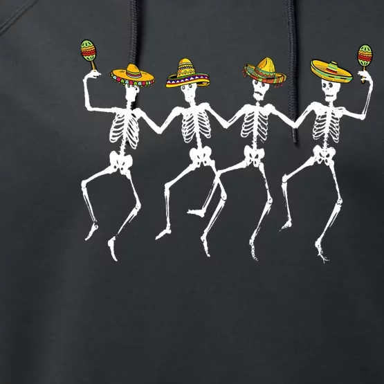 Funny Dancing Skeletons Sombreros Maracas Cinco De Mayo Performance Fleece Hoodie