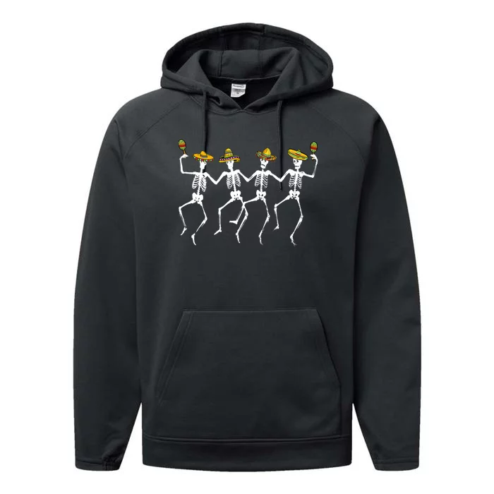 Funny Dancing Skeletons Sombreros Maracas Cinco De Mayo Performance Fleece Hoodie