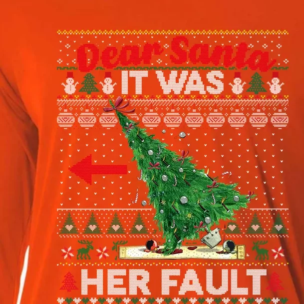 Funny Dear Santa It Was Her Fault Christmas Couple Matching Gift Cooling Performance Long Sleeve Crew