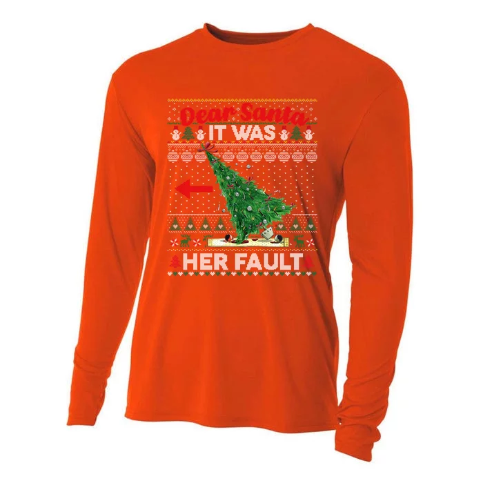 Funny Dear Santa It Was Her Fault Christmas Couple Matching Gift Cooling Performance Long Sleeve Crew