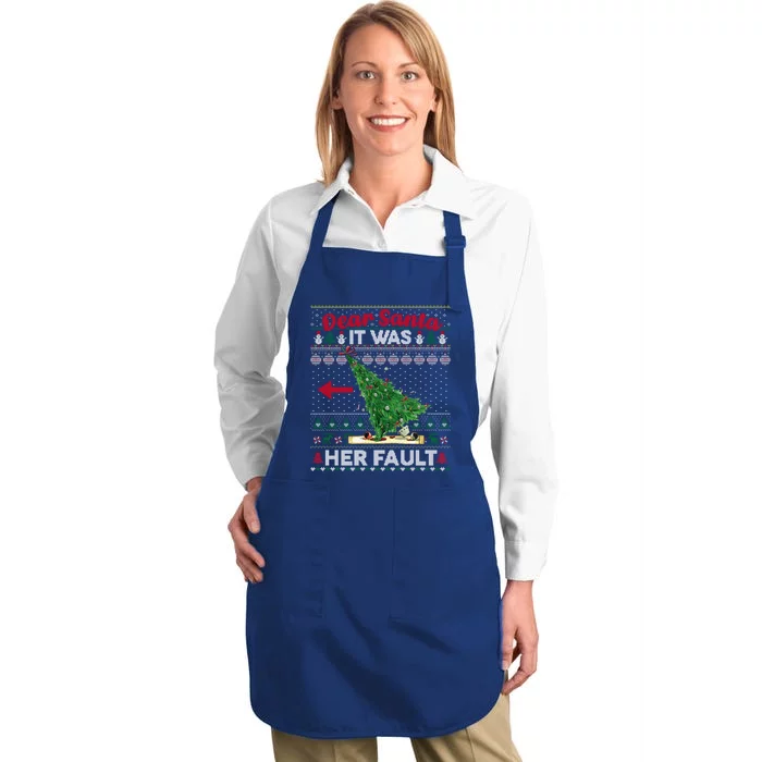 Funny Dear Santa It Was Her Fault Christmas Couple Matching Gift Full-Length Apron With Pocket