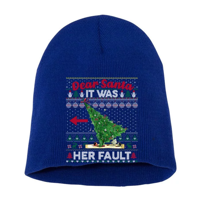 Funny Dear Santa It Was Her Fault Christmas Couple Matching Gift Short Acrylic Beanie