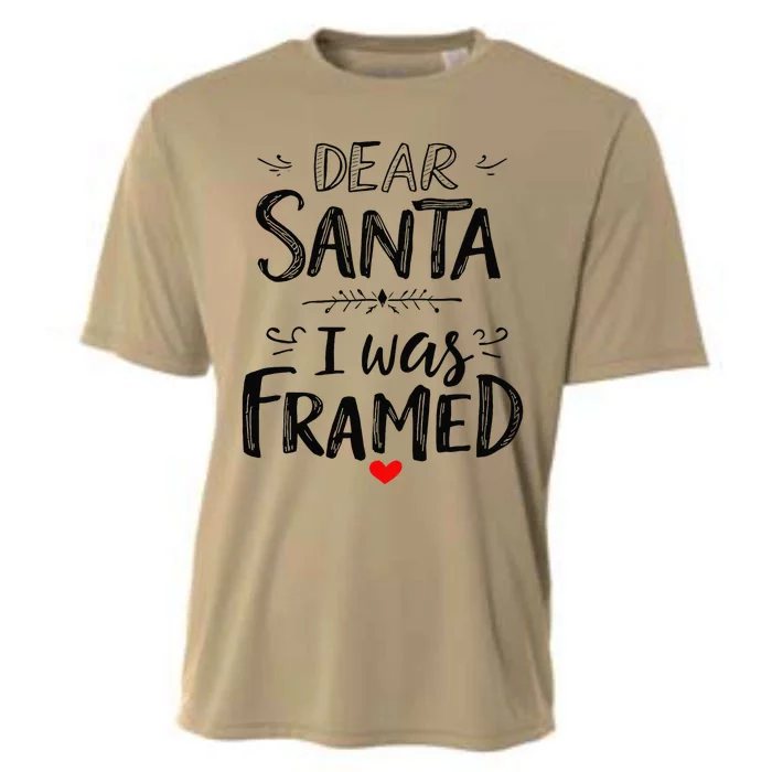 Funny Dear Santa I Was Framed Christmas Holiday Design Cooling Performance Crew T-Shirt