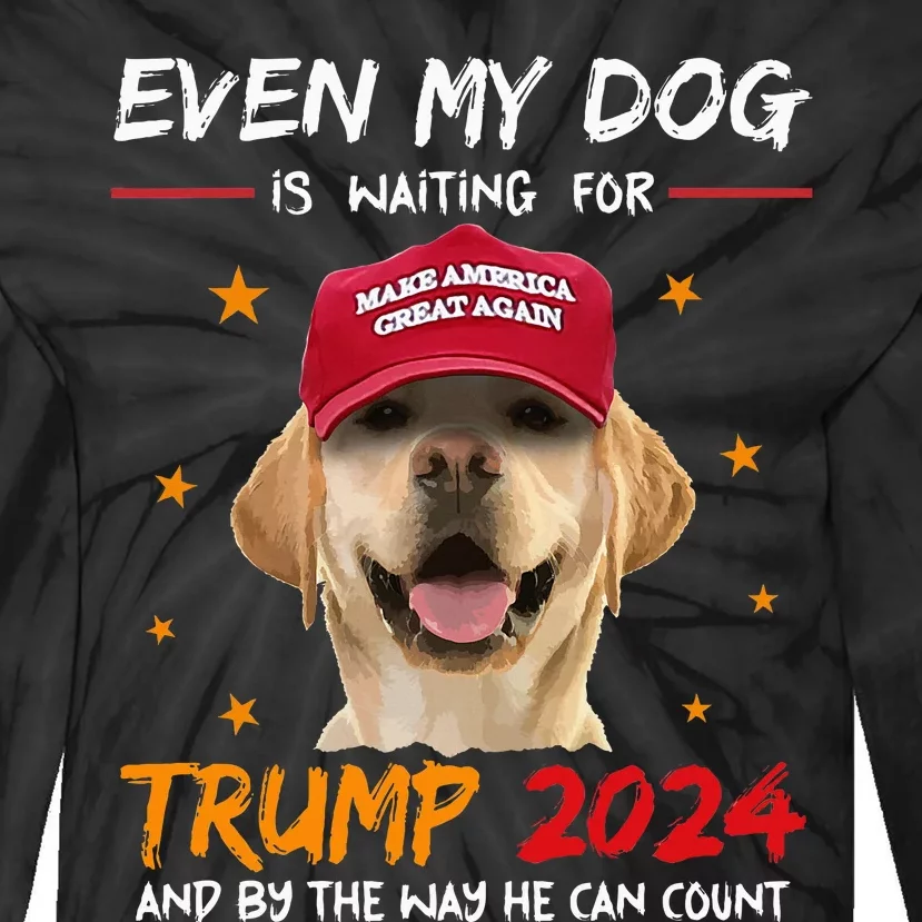 Funny Dog Saying Lover Even My Dog Is Waiting For Trump 2024 Tie-Dye Long Sleeve Shirt