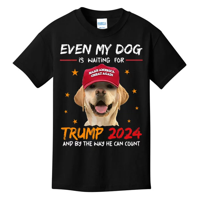 Funny Dog Saying Lover Even My Dog Is Waiting For Trump 2024 Kids T-Shirt