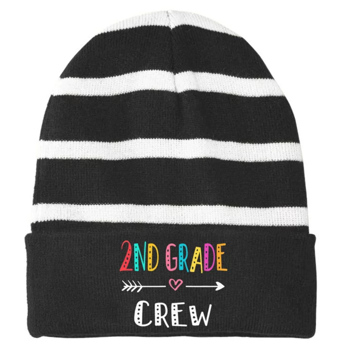 First Day School 2nd Grade Crew Second Grade Teacher Striped Beanie with Solid Band