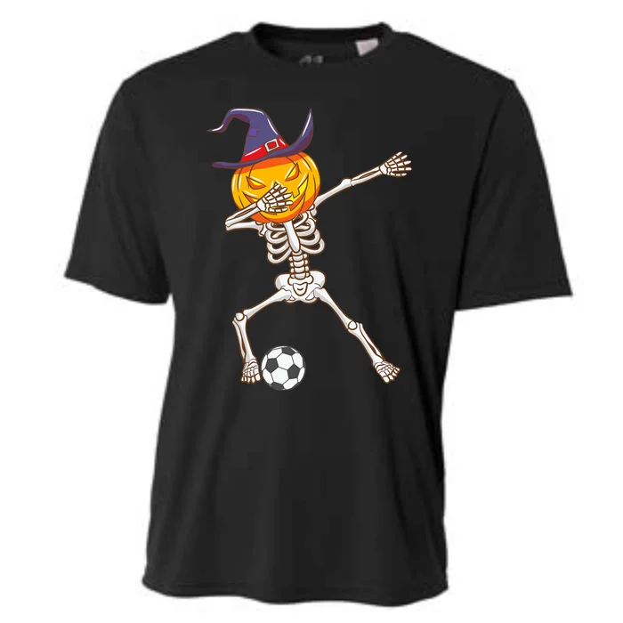 Funny Dabbing Skeleton Pumpkin Head Scary Witch Hat Soccer Cooling Performance Crew T-Shirt