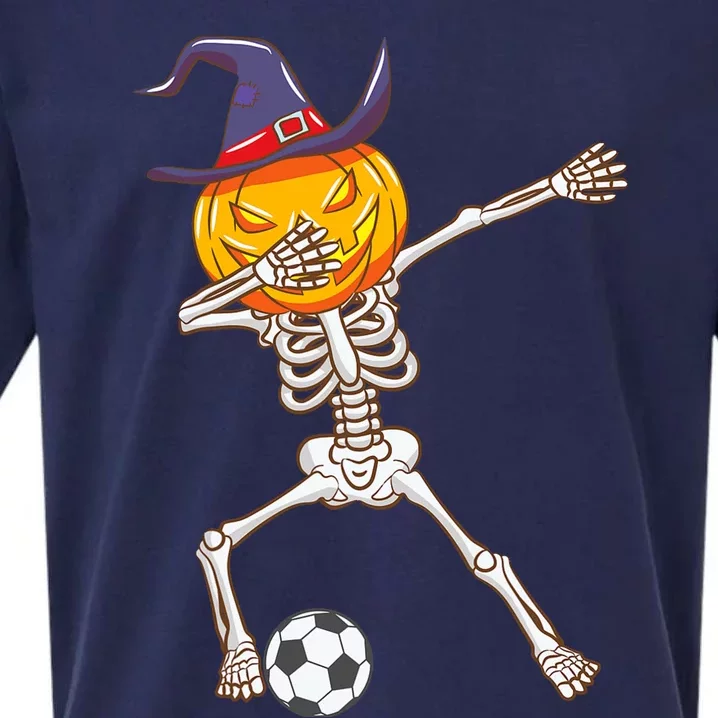 Funny Dabbing Skeleton Pumpkin Head Scary Witch Hat Soccer Sueded Cloud Jersey T-Shirt