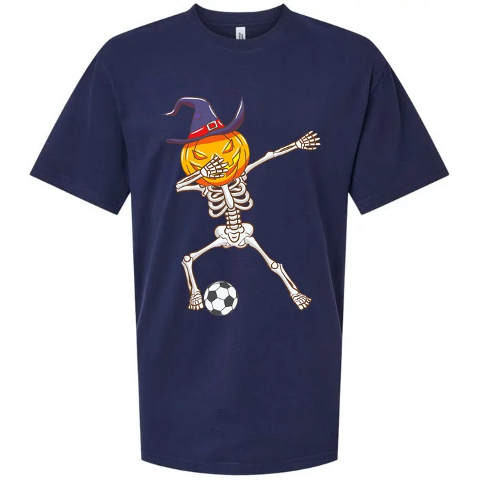 Funny Dabbing Skeleton Pumpkin Head Scary Witch Hat Soccer Sueded Cloud Jersey T-Shirt