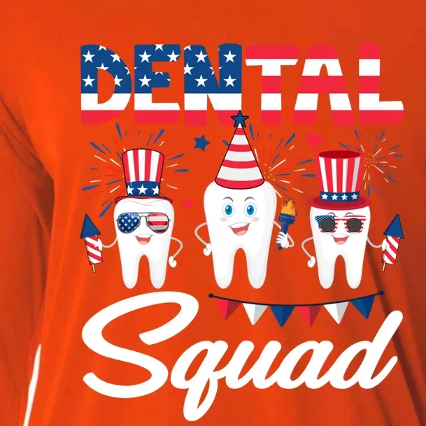 Funny Dental Squad Dental Hygienists Usa Flag 4th Of July Cool Gift Cooling Performance Long Sleeve Crew