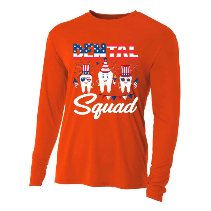 Funny Dental Squad Dental Hygienists Usa Flag 4th Of July Cool Gift Cooling Performance Long Sleeve Crew