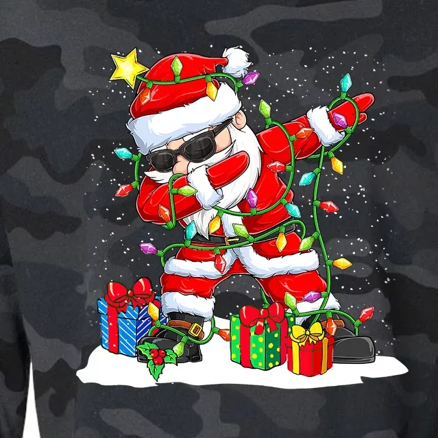 Funny Dabbing Santa Christmas Tree Lights Xmas Boys Cropped Pullover Crew