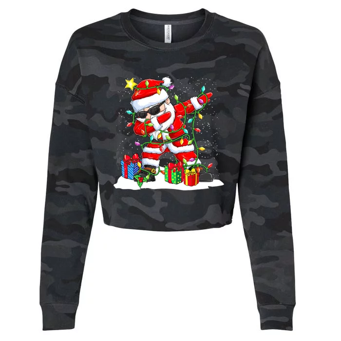 Funny Dabbing Santa Christmas Tree Lights Xmas Boys Cropped Pullover Crew