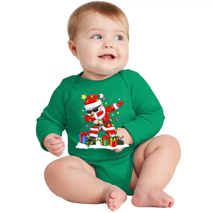 Funny Dabbing Santa Christmas Tree Lights Xmas Boys Baby Long Sleeve Bodysuit