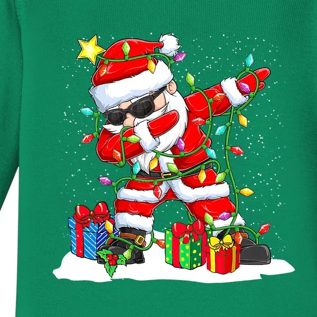 Funny Dabbing Santa Christmas Tree Lights Xmas Boys Baby Long Sleeve Bodysuit