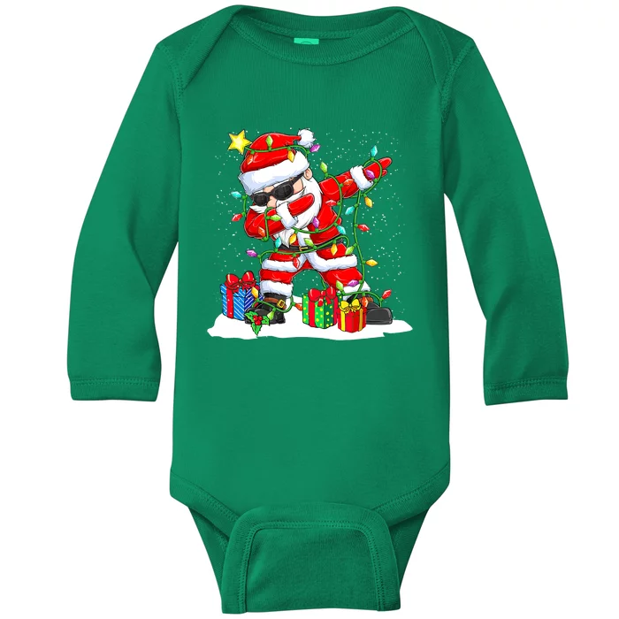 Funny Dabbing Santa Christmas Tree Lights Xmas Boys Baby Long Sleeve Bodysuit