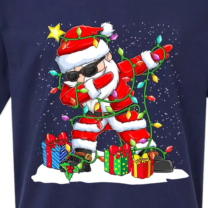 Funny Dabbing Santa Christmas Tree Lights Xmas Boys Sueded Cloud Jersey T-Shirt