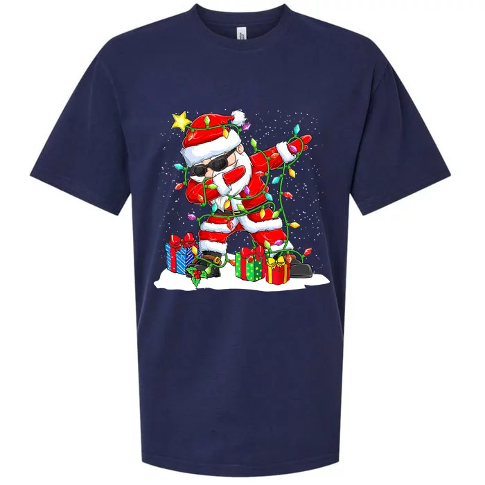 Funny Dabbing Santa Christmas Tree Lights Xmas Boys Sueded Cloud Jersey T-Shirt