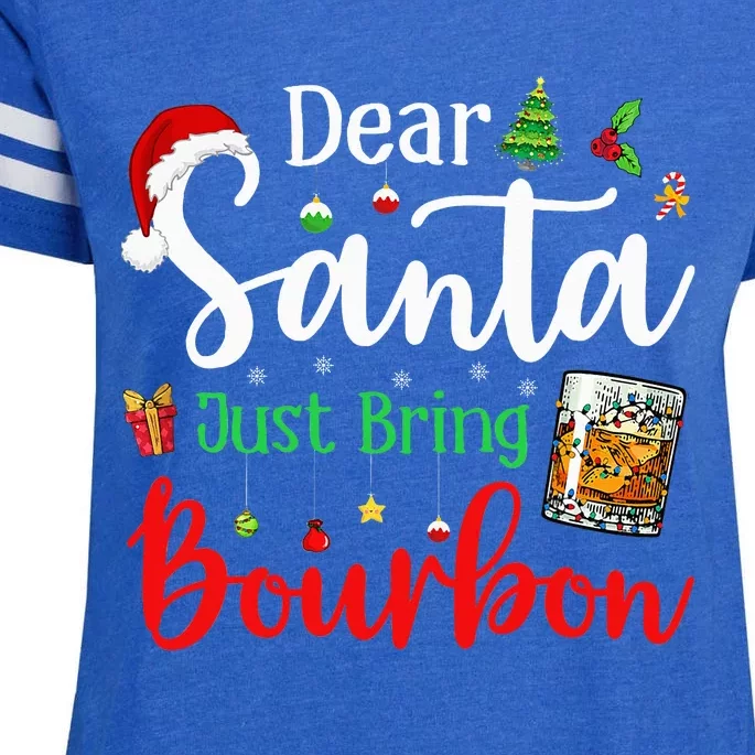 Funny Dear Santa Just Bring Bourbon Christmas Pajamas Enza Ladies Jersey Football T-Shirt