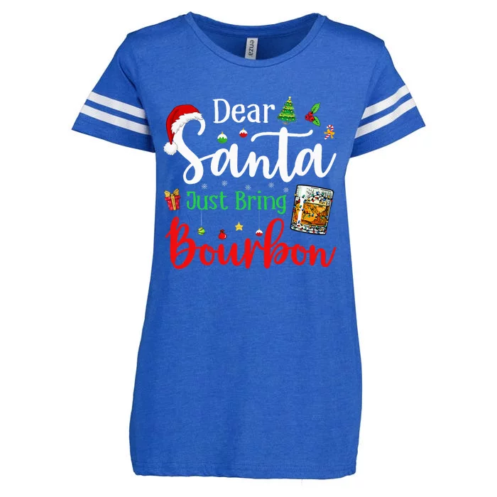 Funny Dear Santa Just Bring Bourbon Christmas Pajamas Enza Ladies Jersey Football T-Shirt