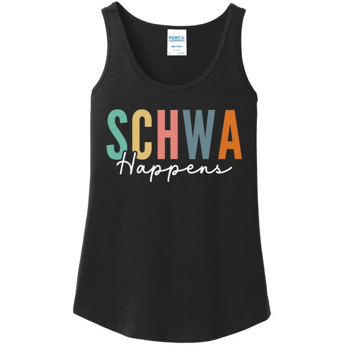 Funny Dyslexia Schwa Happens Speech Phonics Teacher Linguist Ladies Essential Tank