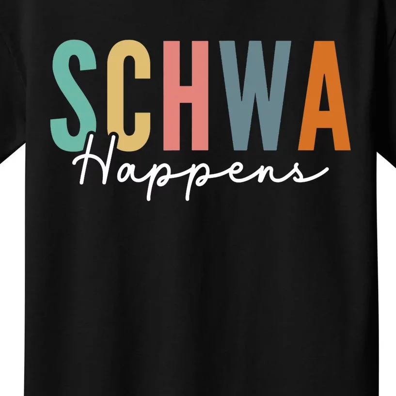 Funny Dyslexia Schwa Happens Speech Phonics Teacher Linguist Kids T-Shirt