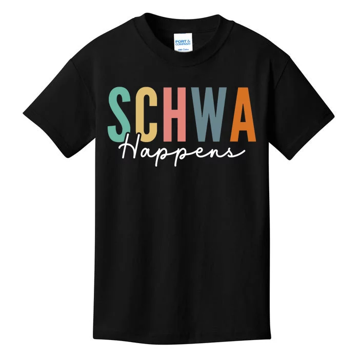 Funny Dyslexia Schwa Happens Speech Phonics Teacher Linguist Kids T-Shirt