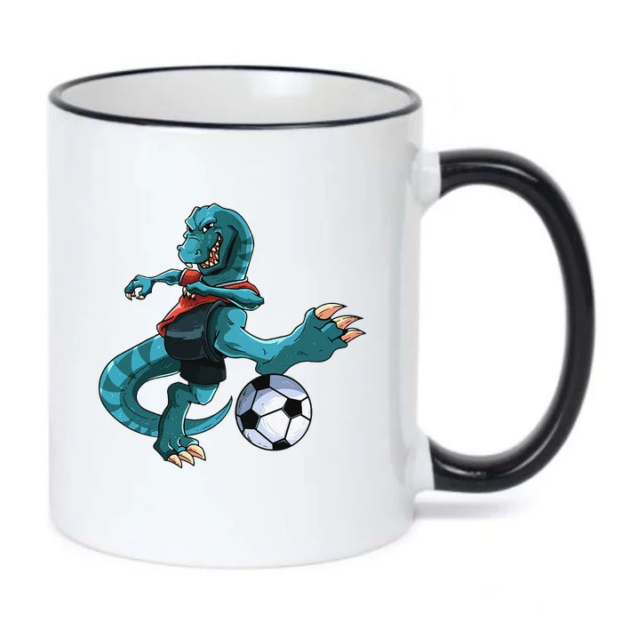 Funny Dino Soccer Player Trex Lover Football Game Black Color Changing Mug