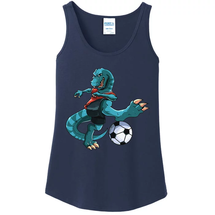 Funny Dino Soccer Player Trex Lover Football Game Ladies Essential Tank