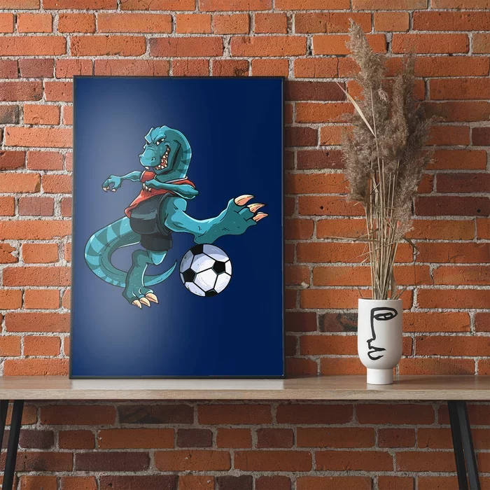 Funny Dino Soccer Player Trex Lover Football Game Poster