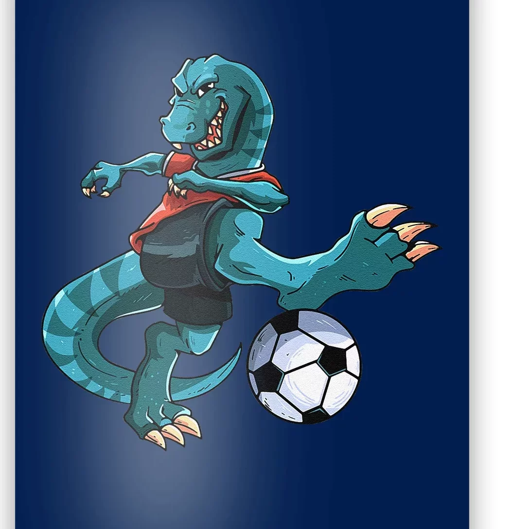 Funny Dino Soccer Player Trex Lover Football Game Poster