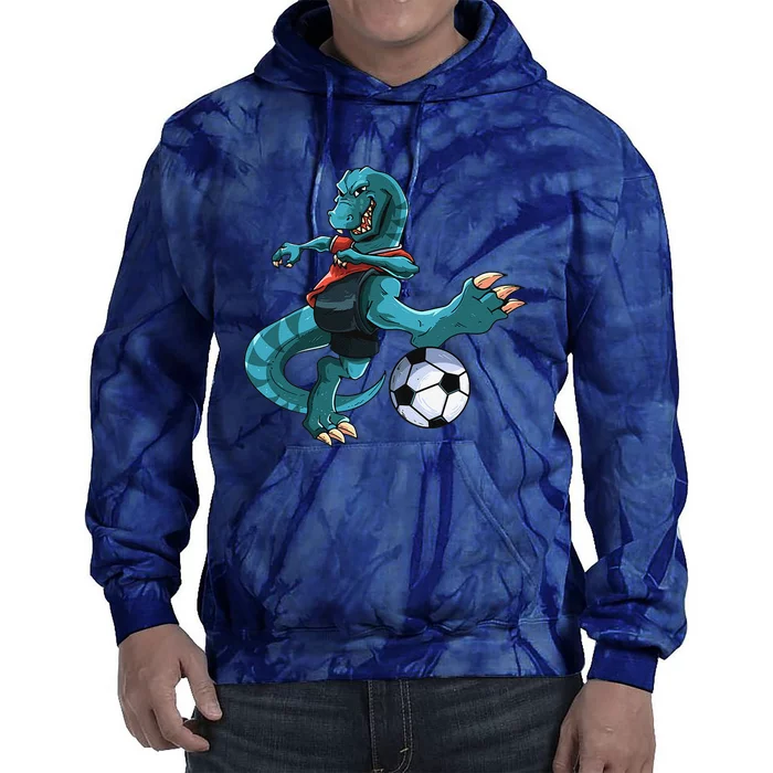 Funny Dino Soccer Player Trex Lover Football Game Tie Dye Hoodie