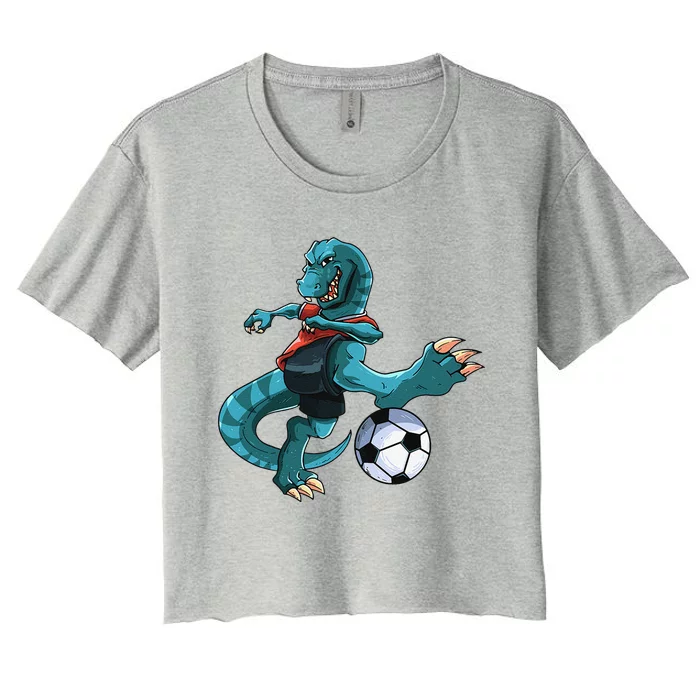 Funny Dino Soccer Player Trex Lover Football Game Women's Crop Top Tee