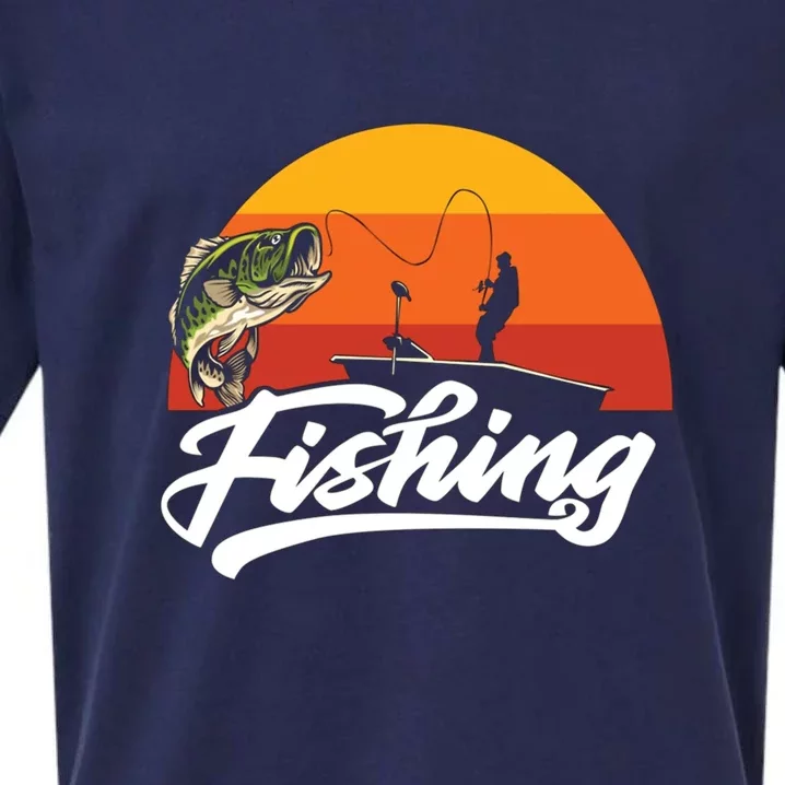 Father's Day Sunset Hunting Boat Husband Dad Fishing Legend Gift Fishing Dad Sueded Cloud Jersey T-Shirt