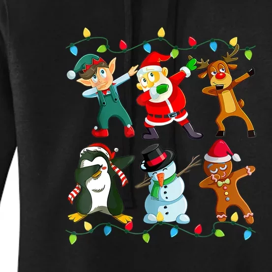 Funny Dabbing Santa Elf Friends Christmas Lights Boys Girls Xmas Dab Women's Pullover Hoodie