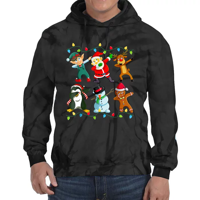 Funny Dabbing Santa Elf Friends Christmas Lights Boys Girls Xmas Dab Tie Dye Hoodie