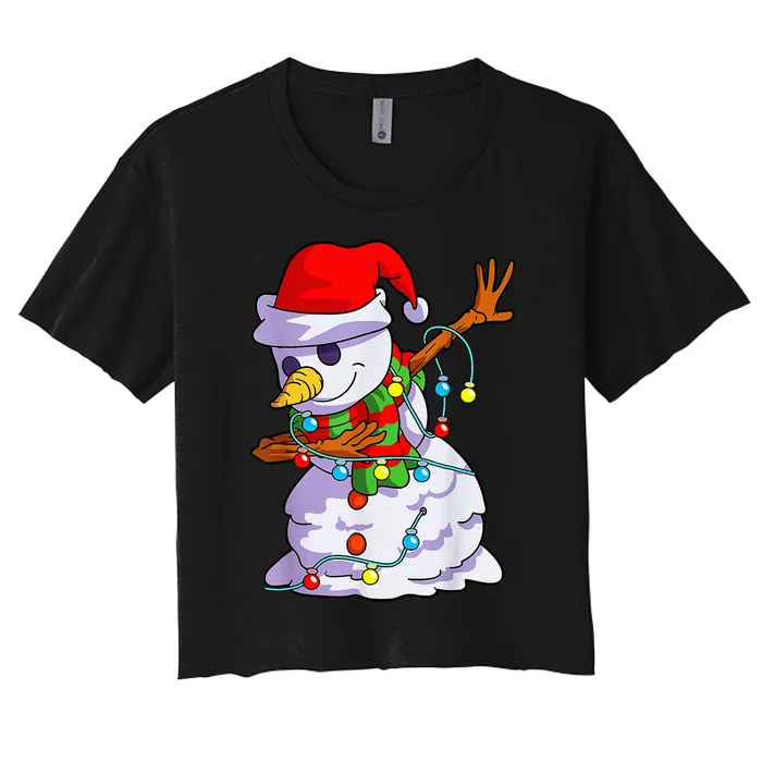 Festive Dabbing Snowman Pajama Set Women's Crop Top Tee