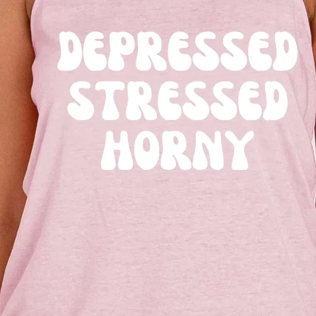 Funny Depressed Stressed Horny Women's Knotted Racerback Tank